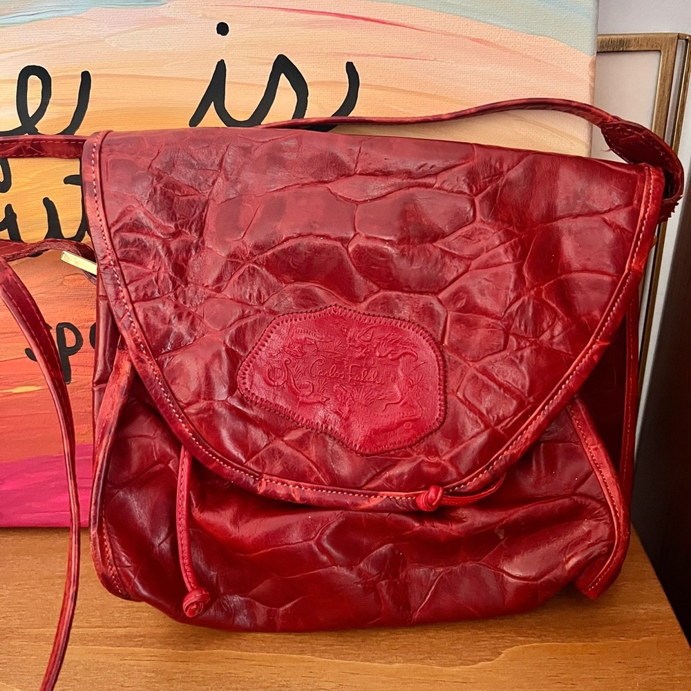 Carlos Falchi Exotic Leather Red Crossbody Bag - Picture 2 of 12